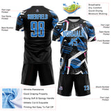 Custom Black Powder Blue Pink-White Geometric Asymmetry Shatter Sublimation Soccer Uniform Jersey