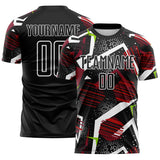 Custom Black Red Neon Green-White Geometric Asymmetry Shatter Sublimation Soccer Uniform Jersey