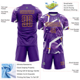 Custom Purple White-Gold Geometric Asymmetry Shatter Sublimation Soccer Uniform Jersey