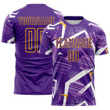 Custom Purple White-Gold Geometric Asymmetry Shatter Sublimation Soccer Uniform Jersey