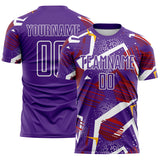 Custom Purple Red Gold-White Geometric Asymmetry Shatter Sublimation Soccer Uniform Jersey
