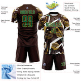 Custom Brown Kelly Green White-Old Gold Geometric Asymmetry Shatter Sublimation Soccer Uniform Jersey