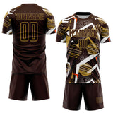 Custom Brown White Orange-Old Gold Geometric Asymmetry Shatter Sublimation Soccer Uniform Jersey