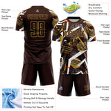 Custom Brown White Orange-Old Gold Geometric Asymmetry Shatter Sublimation Soccer Uniform Jersey