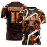 Custom Brown Texas Orange Neon Green-White Geometric Asymmetry Shatter Sublimation Soccer Uniform Jersey