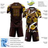 Custom Brown Red White-Gold Geometric Asymmetry Shatter Sublimation Soccer Uniform Jersey