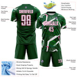 Custom Green White-Pink Geometric Asymmetry Shatter Sublimation Soccer Uniform Jersey
