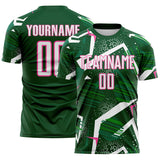 Custom Green White-Pink Geometric Asymmetry Shatter Sublimation Soccer Uniform Jersey