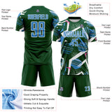 Custom Green Powder Blue Pink-White Geometric Asymmetry Shatter Sublimation Soccer Uniform Jersey