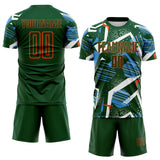 Custom Green Blue White-Orange Geometric Asymmetry Shatter Sublimation Soccer Uniform Jersey