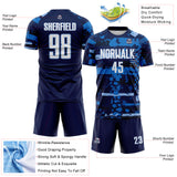 Custom Navy White Light Blue-Blue Abstract Geometric Stripe Fragment Sublimation Soccer Uniform Jersey