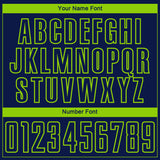 Custom Navy Neon Green-Blue Abstract Geometric Stripe Fragment Sublimation Soccer Uniform Jersey