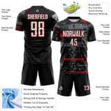 Custom Black White Red-Gray Abstract Geometric Stripe Fragment Sublimation Soccer Uniform Jersey
