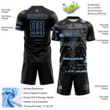 Custom Black Light Blue-Gray Abstract Geometric Stripe Fragment Sublimation Soccer Uniform Jersey
