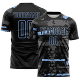 Custom Black Light Blue-Gray Abstract Geometric Stripe Fragment Sublimation Soccer Uniform Jersey