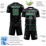 Custom Black Kelly Green Gray-White Abstract Geometric Stripe Fragment Sublimation Soccer Uniform Jersey