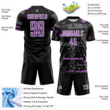 Custom Black Medium Purple Gray-White Abstract Geometric Stripe Fragment Sublimation Soccer Uniform Jersey
