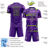 Custom Purple-Neon Green Abstract Geometric Stripe Fragment Sublimation Soccer Uniform Jersey