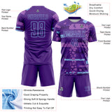 Custom Purple-Light Blue Abstract Geometric Stripe Fragment Sublimation Soccer Uniform Jersey