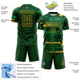 Custom Green-Gold Abstract Geometric Stripe Fragment Sublimation Soccer Uniform Jersey