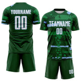 Custom Green White-Light Blue Abstract Geometric Stripe Fragment Sublimation Soccer Uniform Jersey