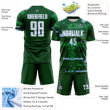 Custom Green White-Light Blue Abstract Geometric Stripe Fragment Sublimation Soccer Uniform Jersey