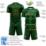 Custom Green-Old Gold Abstract Geometric Stripe Fragment Sublimation Soccer Uniform Jersey