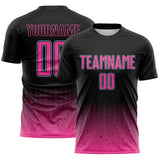 Custom Black Pink-Light Blue Fade Wave Lines Splatter Sublimation Soccer Uniform Jersey