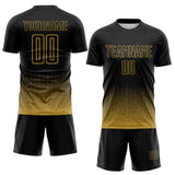 Custom Black-Old Gold Fade Wave Lines Splatter Sublimation Soccer Uniform Jersey