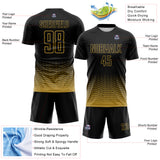 Custom Black-Old Gold Fade Wave Lines Splatter Sublimation Soccer Uniform Jersey