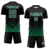 Custom Black Kelly Green-White Fade Wave Lines Splatter Sublimation Soccer Uniform Jersey