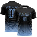 Custom Black-Light Blue Fade Wave Lines Splatter Sublimation Soccer Uniform Jersey
