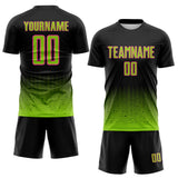 Custom Black Neon Green-Pink Fade Wave Lines Splatter Sublimation Soccer Uniform Jersey