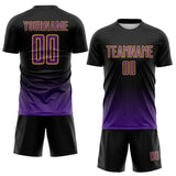 Custom Black Purple-Gold Fade Wave Lines Splatter Sublimation Soccer Uniform Jersey