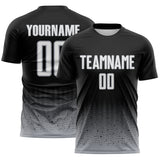 Custom Black White-Gray Fade Wave Lines Splatter Sublimation Soccer Uniform Jersey