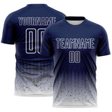 Custom Navy-White Fade Wave Lines Splatter Sublimation Soccer Uniform Jersey