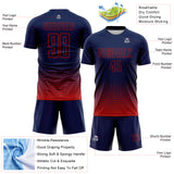 Custom Navy-Red Fade Wave Lines Splatter Sublimation Soccer Uniform Jersey