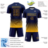 Custom Navy-Gold Fade Wave Lines Splatter Sublimation Soccer Uniform Jersey