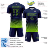 Custom Navy-Neon Green Fade Wave Lines Splatter Sublimation Soccer Uniform Jersey
