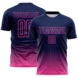 Custom Navy-Pink Fade Wave Lines Splatter Sublimation Soccer Uniform Jersey
