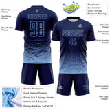 Custom Navy-Light Blue Fade Wave Lines Splatter Sublimation Soccer Uniform Jersey