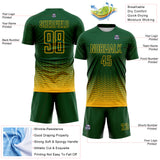 Custom Green-Gold Fade Wave Lines Splatter Sublimation Soccer Uniform Jersey