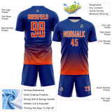 Custom Royal Orange-White Fade Wave Lines Splatter Sublimation Soccer Uniform Jersey