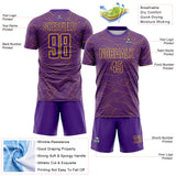 Custom Purple-Gold Abstract Wave Lines Interlocking Sublimation Soccer Uniform Jersey