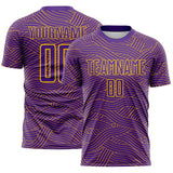 Custom Purple-Gold Abstract Wave Lines Interlocking Sublimation Soccer Uniform Jersey