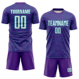 Custom Purple White-Aqua Abstract Wave Lines Interlocking Sublimation Soccer Uniform Jersey