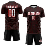 Custom Black White-Red Abstract Wave Lines Interlocking Sublimation Soccer Uniform Jersey
