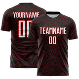 Custom Black White-Red Abstract Wave Lines Interlocking Sublimation Soccer Uniform Jersey