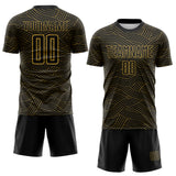 Custom Black-Old Gold Abstract Wave Lines Interlocking Sublimation Soccer Uniform Jersey