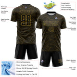 Custom Black-Old Gold Abstract Wave Lines Interlocking Sublimation Soccer Uniform Jersey